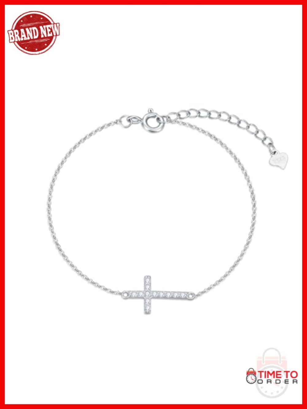 Natural Diamond Cross Bracelet 0.15ct Christian Jewelry Sterling Silver 6.5-8.5
